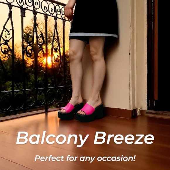 Bamboo Barbie Hot Pink Black Heeled Platform Wedge Sandal - Picture 6 of 6